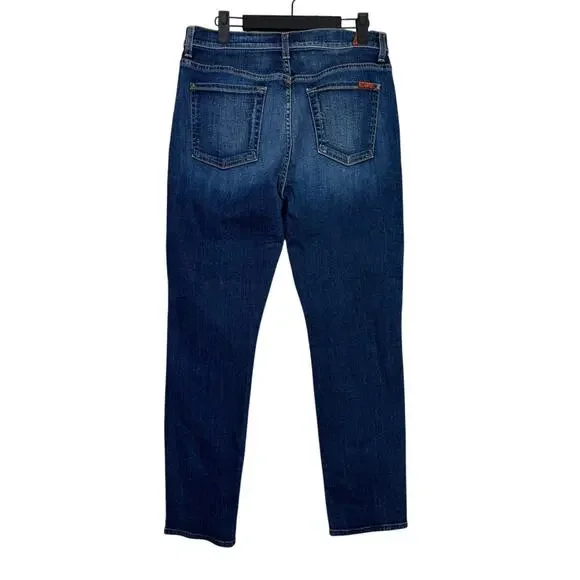 7 For All Mankind Straight Leg High Waist Josefina Cropped Jeans 29 Dark Blue - Picture 13 of 15